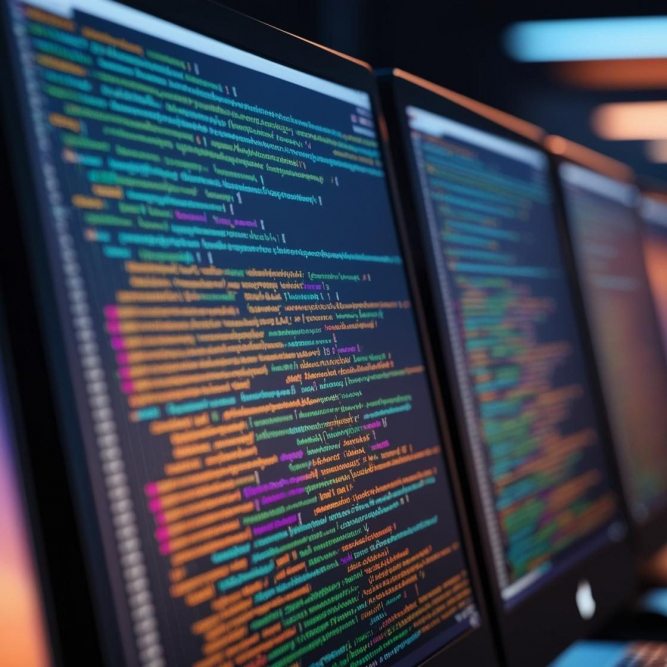desarrollo de software y programación de sistemas con código en pantalla